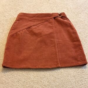 SO Rust Orange Corduroy Wrap Mini Skirt with Ring Detail